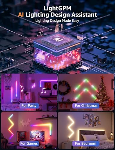Lepro WL1 AI Smart RGB Wall Lights for Christmas Decorations, LLM AI Generated Lighting with LightBeats Music Sync, Voice Control Via App, Wi-Fi & Bluetooth LED Light Bars, 6 Pcs with 2 Corners - Image 6