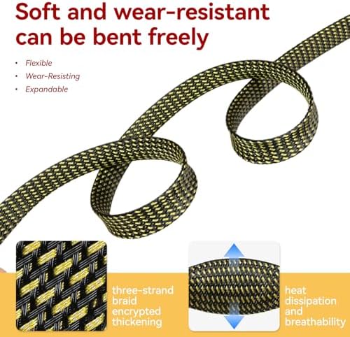 Braided Cable Sleeve, 16.4ft Expandable Mesh Cable Management Sleeve, Wear-Resistant Cord Protectors from Pets No Chew Flexible Wire Sleeving for Audio Video (Black and Gold, 1/2") - Image 3