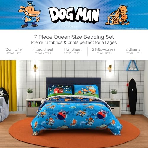 Dog Man Supa Buddies Book Kids Bedding Set, Queen Size 7 Piece Set Super Soft Cozy Reversible Comforter and Sheet Set with Sham, (Officially Licensed Product) by Franco - Image 3