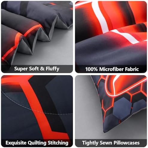 6Pcs Gamer Comforter Set with Sheets for Boys Girls Kids Teens, Colorful Gaming Themed Bed in A Bag Twin Size, Black 3D Video Game Controller Bedroom Decor Bedding Set - Image 7