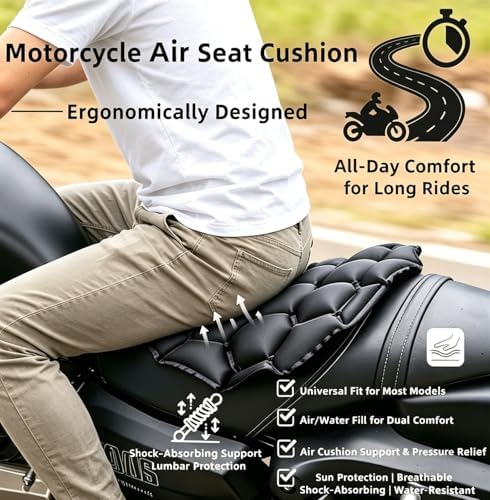 Inflatable Cooling Motorcycle Seat Cushion, Shock Absorbing Non-Slip Breathable Ergonomic Seat Pad for Long Ride Summer Rough Road Riding(black) - Image 6
