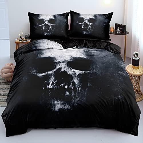 Ultra Soft 3D Skull Theme Bedding Set King Size Luxury Gothic Skulls Duvet Cover Set Skeleton Bones Comforter Cover for Kids Teen Bedspread Cover Vintage Design Quilt Cover Retro by Holiyjog