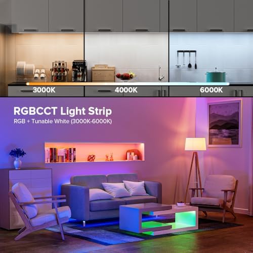 BTF-LIGHTING IP66 RGBCCT COB LED Strip Light, DC24V 16.4FT Color Changing - Image 4