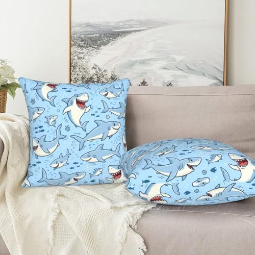 Shark Lover Gifts Pillowcase Set of 2 Sharks Ocean Animals Theme Throw Pillow Covers Shells for Couch Office Bedroom Home Decoration, 22"X22" - Image 7