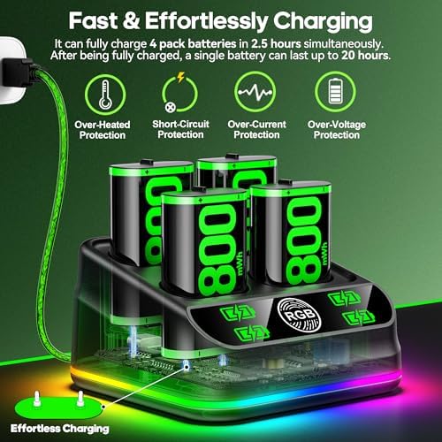 Rysker 4x4800mWh Rechargeable Battery Pack for Xbox with Charger, Controller Batteries Pack with Charging Station for Xbox One/S/X/Elite Controllers for Xbox One Games - Image 3
