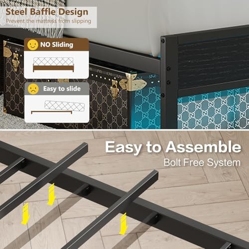 Full Size Bed Frame with Upholstered Headboard and 2-Tier Storage Shelves - Image 6