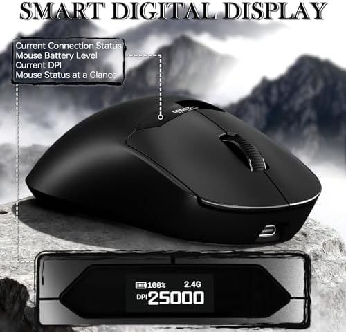 MAGIC-REFINER R1 Wireless Gaming Mouse with RGB Charging Dock,65g Ultra Lightweight,PixArt PAW 3311 Optical Sensor DPI 24,000,LCD Display & Smart Sleep,500mAh,Programmable Mice for Mac PC Gamer(Black) - Image 6