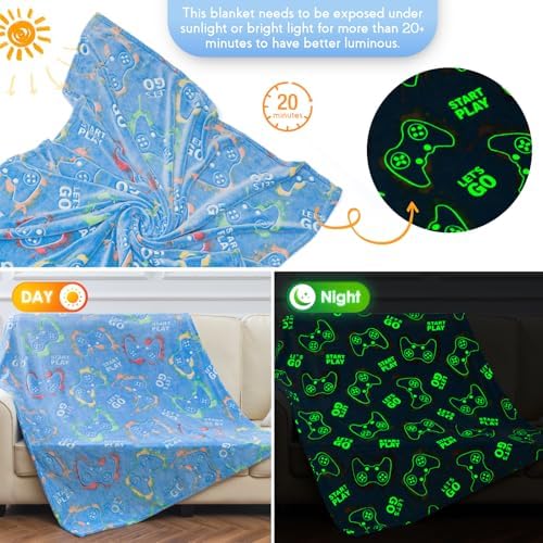 Glow in The Dark Blanket Gaming Gamer Gifts Toys for Kids Boys Game Controller Gamepad Throw for Teen Girls Toddlers Teenage Son Boyfriend Boy Gifts Adults Birthday Christmas Valentines 50"x60" - Image 2