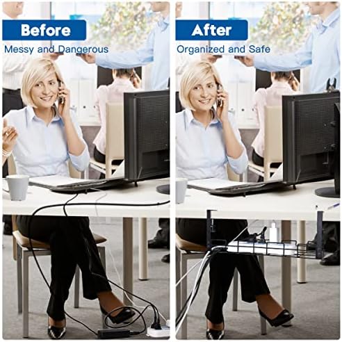 NoDrill 2 Pack 15.7" Under Desk Cable Management Tray, Sturdy Metal Cord Organizer for Office & Home Standing Desk - Image 2
