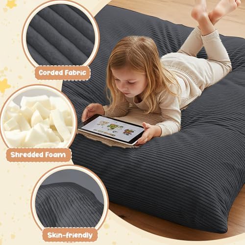 3 in 1 Kids Bean Bag Chair Bed – Foldable Bean Bag to Lounger | Floor Mattress, High-Density Foam Filling Bean Bag , Child Floor Sofa for Reading, Sleeping, Gaming & Relaxation,Drak Gray - Image 6