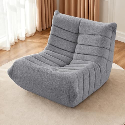 HABUTWAY Bean Bag Chairs Fireside Lazy Floor Sofa,Single,Light Grey | Soft Teddy Fleece Bean Bag Sofa with High-Resilience Foam Filling，Beanbag for Living Room, Bedroom, Office - Image 6