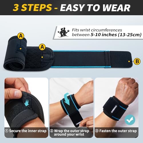 CAMBIVO 2 Pack Wrist Brace for Carpal Tunnel with wraps, Black-Blue | Wrist Support, Adjustable Wrist Wraps for Weightlifting, Tendonitis, Pain Relief, Sleeping, Night, Gym, Neoprene, Both Hands - Image 5