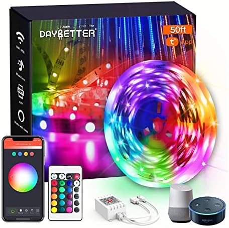 DAYBETTER Smart WiFi Led Lights, Tuya App Controlled, Work with Alexa and Google Assistant, Timer Schedule, RGB Strip Color Changing Décor for Bedroom Party Kitchen, 50ft by DAYBETTER