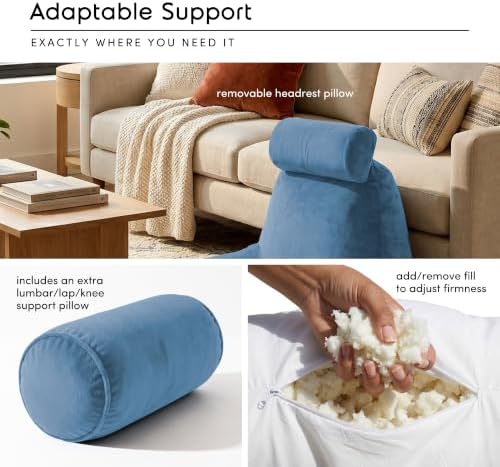 Nestl Reading Pillow for Bed, Back Pillow for Sitting Up in Bed, Blue Haven | 22” Backrest Pillow Includes Neck & Lumber Pillow, Adjustable Shredded Memory Foam Fill, OEKO-TEX, Dorm Essentials for Adults - Image 3