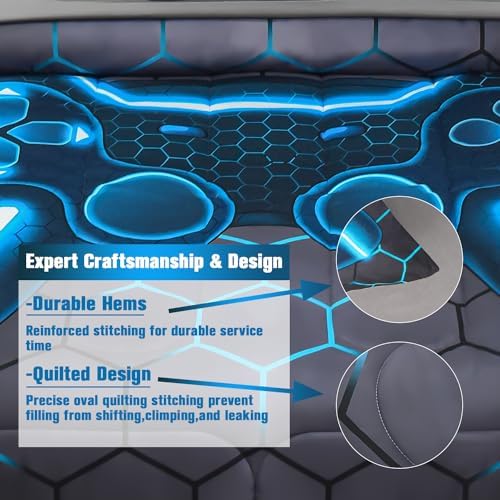 6Pcs Game Console Comforter Set with Sheets for Boys Girls Kids Teens, Geometric Gaming Themed Bed in A Bag Twin Size, Blue 3D Video Gamer Controller Bedroom Decor Bedding Set - Image 5