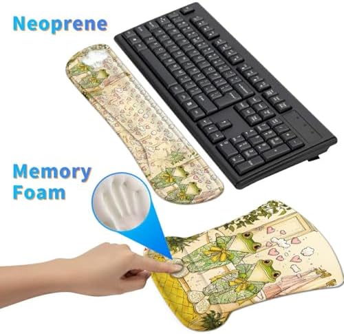 3-in-1 Ergonomic Mouse Pad with Wrist Support, Memory Foam Keyboard Wrist Rest Pad Set & Coaster, Non-Slip Base Desk Mat with Frog in Pajamas for Office Home Computer & Laptop - Image 4