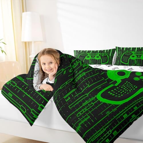 Feelyou Green Gaming Bedding Set Toddler Size, Gamer Comforter Kids Gamer Comforter Set for Kids Modern Game Duvet Set Game Room 2Pcs - Image 7