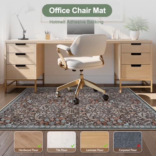 Anidaroel 36"x48" Floral Chair Mat for Hardwood Floor & Tile Floor, Office Chair Rug for Rolling Chair, Desk Chair Mat for Hard Floors, Anti-Slip Computer Gaming Chair Mat, Easy to Roll - Image 2