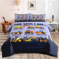 Boys Kids Construction Truck Comforter Set Twin Size,3 Piece Bed in a Bag Cars Excavators Tractor Bedding Set Construction Christian Spirational Comforter with 2 Pillowcases Gray by GRATTIOC