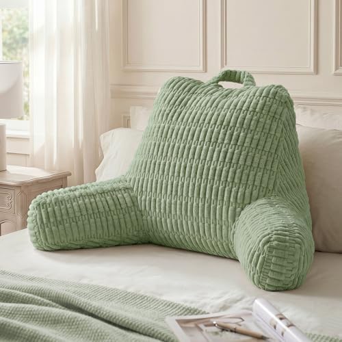 Blissful Diary Reading Pillow, Backrest Pillow with Shredded Memory Foam for Adult & Children, Designed for Bed and Couch Sitting Up, Includes Arms, Pockets and Washable Cover, Sage Green by BlissfulDiary