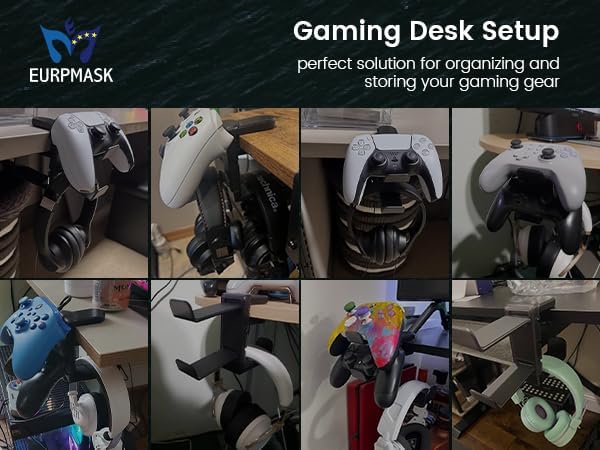 Rotating Headphone Stand - EURPMASK Upgraded PC Gaming Headset Stand, Adjustable Clamp-on Headphone Holder, Headphones Hanger Hook Under Desk with 360 Degree Swivel&Cable Clip Organizer - Darth Vader | 360° Swivel,Headset Hook Under Desk,No Residue,Cab... - Image 7