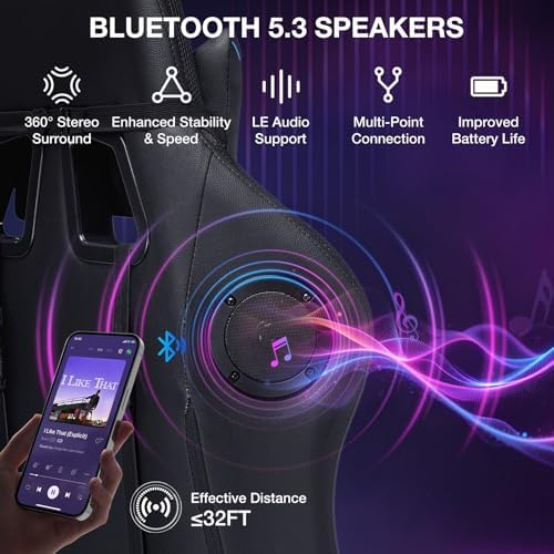 HOFFREE RGB Gaming Chair with Speakers Massage LED Lights Game Chair-Blue | Bluetooth Computer Gaming Chair with Footrest Video Game Chair for Adults Ergonomic High Back Gamer Chair with Lumbar Support - Image 3