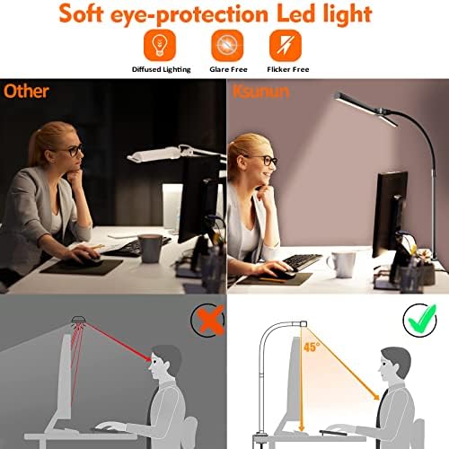 Double Head LED Desk Lamp, Architect Desk Lamps for Home Office, 24W Brightest Workbench Office Lighting-5 Color Modes and 5 Dimmable Eye Protection Modern Desk Lamp for Monitor Reading - Image 6