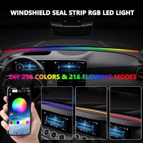 Car Interior Ambient Light Lighting Bar, Windshield Rubber Seal Gap Filler RGB LED Lights Strip Dashboard, Automotive Neon Accent Lights Accessories, Remote App Music Sync, 4.92ft/1.5m - Image 3