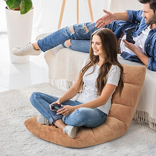 COSTWAY Floor Chair, Video Gaming Chairs with Back Support, Beige - Image 4