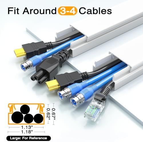 Delamu 56.7in Cord Hider, Wire Covers for 3-4 Cords on Wall, Premium Cable Hider Cord Covers for Wires, Paintable Cable Management Wire Hiders for TV, Cable Cover Raceway Kit, W1.18x H0.6in, White - Image 2