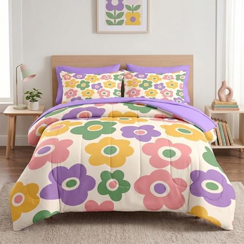 Pamnest Twin Comforter Set with Sheets, 5 Pieces Vintage Flower Bedding by PAMNEST