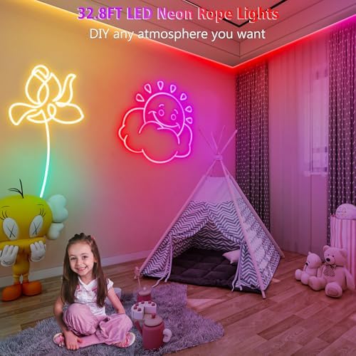 32.8Ft LED Neon Rope Lights, RGB Built in Chip Neon Strip Lights - Image 2