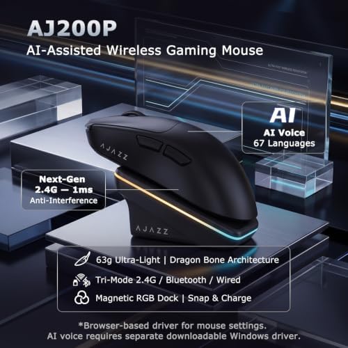 AJAZZ AJ200P MC 63g Ultra-Light Wireless Gaming Mouse, AI Voice Assistant - Image 2