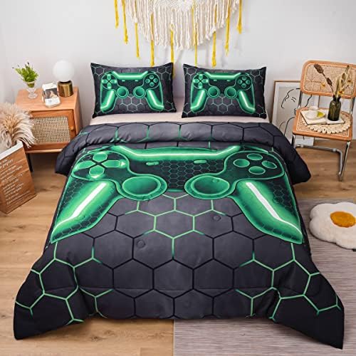 NTBED Game Console Comforter Set for Boys Girls Kids Geometric Lightweight Microfiber Bedding Sets (Green, Queen) by NTBED