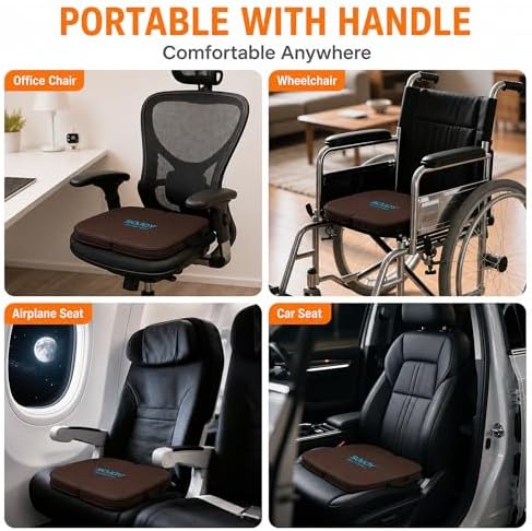 Sojoy 3-in-1 Foldable Gel Seat Cushion with Memory Foam Ergonomic Portable Cushion for Back Pain & Tailbone Relief - Perfect for Office Chair, Airplane Travel & Stadium Seats (18.5" x 15" x 2" Brown) - Image 4