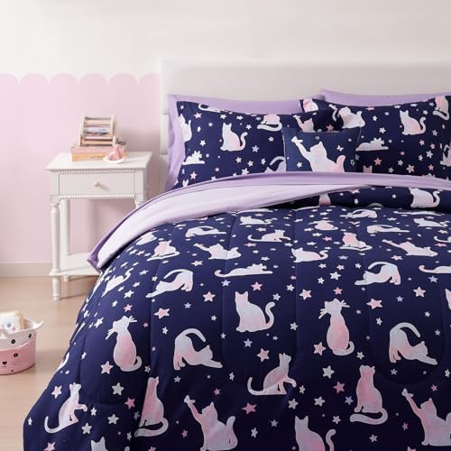 Twin Comforter Set for Girls-3 Pieces Cat Glow in the Dark Twin Bedding - Image 3