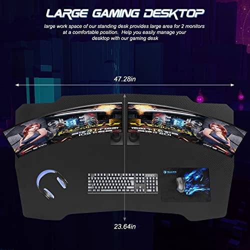 BestOffice Gmaing Desk Z Shaped 47 inch Gaming Workstation Ergonomic Gaming Table PC Computer Desk with Headphone Hook for Game Players, Blue - Image 5