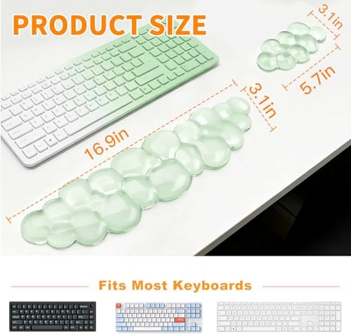 Cloud Keyboard and Mouse Wrist Rest Set, Clear Gel Keyboard Mouse Wrist Rest Support Pad for Typing Pain Relief, Cute Aesthetic Desk Decor Accessory for Home Office Dorm (Green) - Image 6