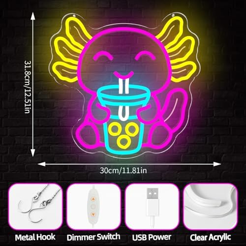 Axolotl Neon Sign Dimmable Cute Axolotls Drinking Boba Tea Neon Light Sign Cartoon Anime Led Lights Axolotl Party Decorations Birthday Gifts for Girls Boys - Image 5