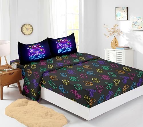 6 PCS Gaming Bedding Sets,Purple Gaming Comforter Set for Boys,Kids Bedding Set for Boys,Full Size Bedding Sets for Boy,Bed in A Bag with Sheets(Full,Purple Color) - Image 2