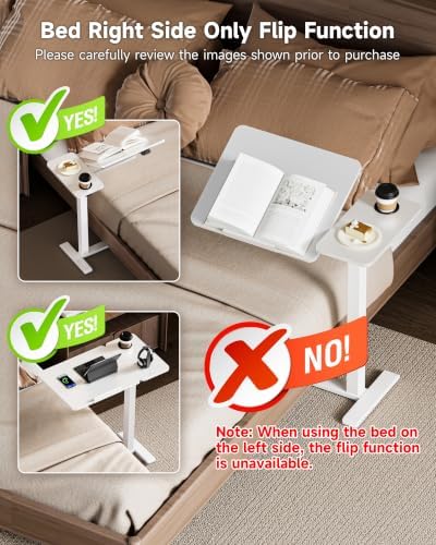 BZIUM Overbed Bedside Table with Hidden Wheels, Adjustable Medical Tilt Top Hospital Bed Table Over The Bed, Rolling Desk Mobile Standing Desk (27.6x15.8, White) - Image 4