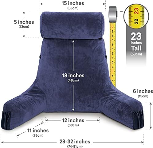 Husband Pillow Medium Reading Pillow with Arms - 23" Backrest for Sitting Up in Bed - Firm Support Bed Rest Pillow for Adults, Neck Roll, Removable Cover - TV, Reading, Lounging - Dark Blue - Image 4