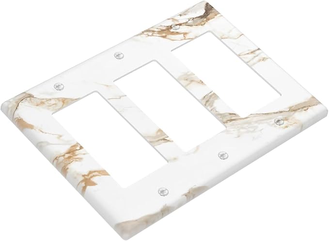 Decorative Outlet Covers Abstract Luxury White Gold Marble 3 Gang Gfci Wall Plate Triple Rocker Light Switch Covers Electrical Receptacle Switchplate Plug Faceplate for Bedroom Decor - Image 3