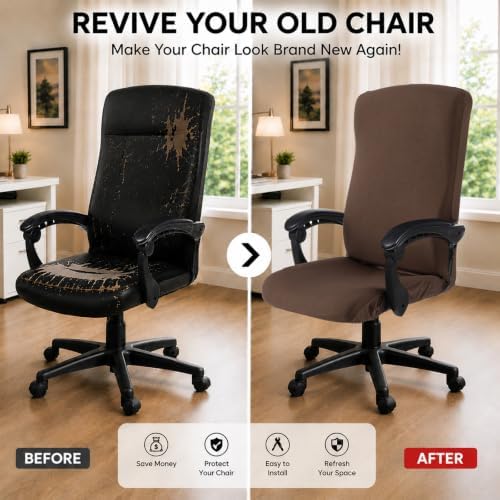 Stretch Computer Office Chair Cover with Durable Zipper - Universal Washable Removable Spandex Rotating Boss Chair Slipcovers - Anti-dust Soft Desk Chair Seat Protector for Dogs, Cats, Pets - Image 2