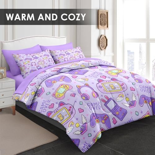 Pamnest Twin Comforter Set with Sheets, 5 Pieces Kawaii Gamepad Bedding - Image 2