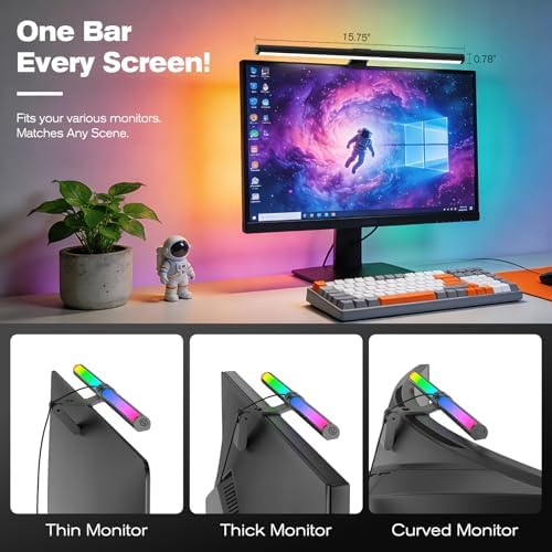 RGB Monitor Light Bar, Eye-Care Dual Light Reading Screen Lamp, 9 Modes Gaming Backlight LED Computer Lamp, 3 Colors Dimmable Frontlight, 15.75'' USB Desk Lights for Home, Office - Image 3