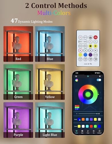 Corner Shelf with LED Light, 5 Tier Smart Color Changing Floor Lamp with Remote, 62" Display Shelf Bookshelf Narrow Storage Rack Standing Lamp for Living Room Bedroom Home Office Decor, Grey - Image 3