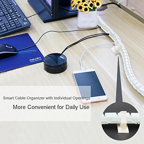 White Cable Organizer Cord Wire Cover Hider Sleeve Management 2 PCS, VIWIEU Clutter Free Coiled Tube Wire Concealer with Cable Tie Clips System for TV PC Computer Home Entertainment Wall - Image 5
