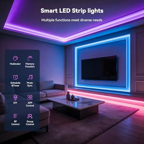 PAUTIX S-COB RGB LED Strip Light,UL-Listed COB LED 24V,Color Changing Strip Lights 20ft/6.1m,Multicolor Flexible Tape Lights with RF Remote for Bedroom,Kitchen,TV Backlight,Game Room,Home DIY Lighting - Image 3