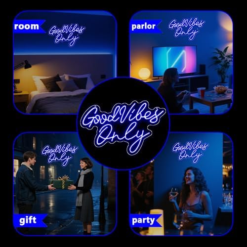 Good Vibes Only Neon Signs,Adjustable Brightness Blue Good Vibes Only LED Signs for Wall Decor, Cool Neon Lights Letters Light up Signs for Bedroom,Bar,Party, Salon Birthday,Christmas Gifts - Image 2